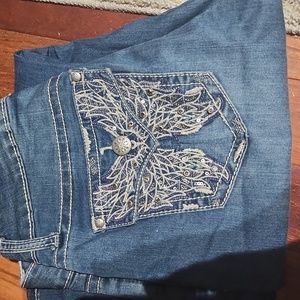 LOVE INDIGO Embellished Angel Wings Rhinestones Jeans